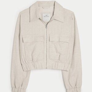 Crop Linen Blend Bomber Jacket